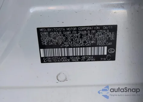 2011 Lexus Es 350 from USA, damaged, VIN JTHBK1EG0B2457041